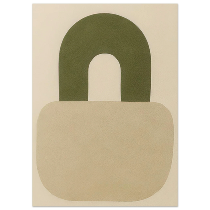 Abstrakt minimalistisk hänglåsdesign poster – Mjuk beige och armygrön väggkonst i premiumkvalitet