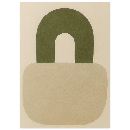 Abstrakt minimalistisk hänglåsdesign poster – Mjuk beige och armygrön väggkonst i premiumkvalitet