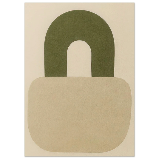 Abstrakt minimalistisk hänglåsdesign poster – Mjuk beige och armygrön väggkonst i premiumkvalitet