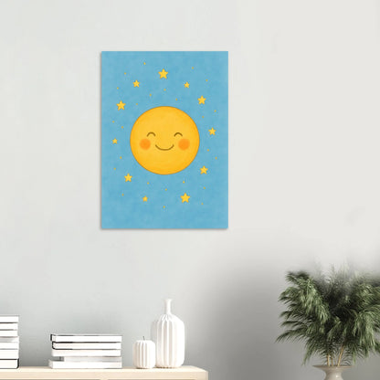 Dreamy Sky Moon & Stars Print | Whimsical Nursery Art | Soft Blue & Yellow Giclee Poster