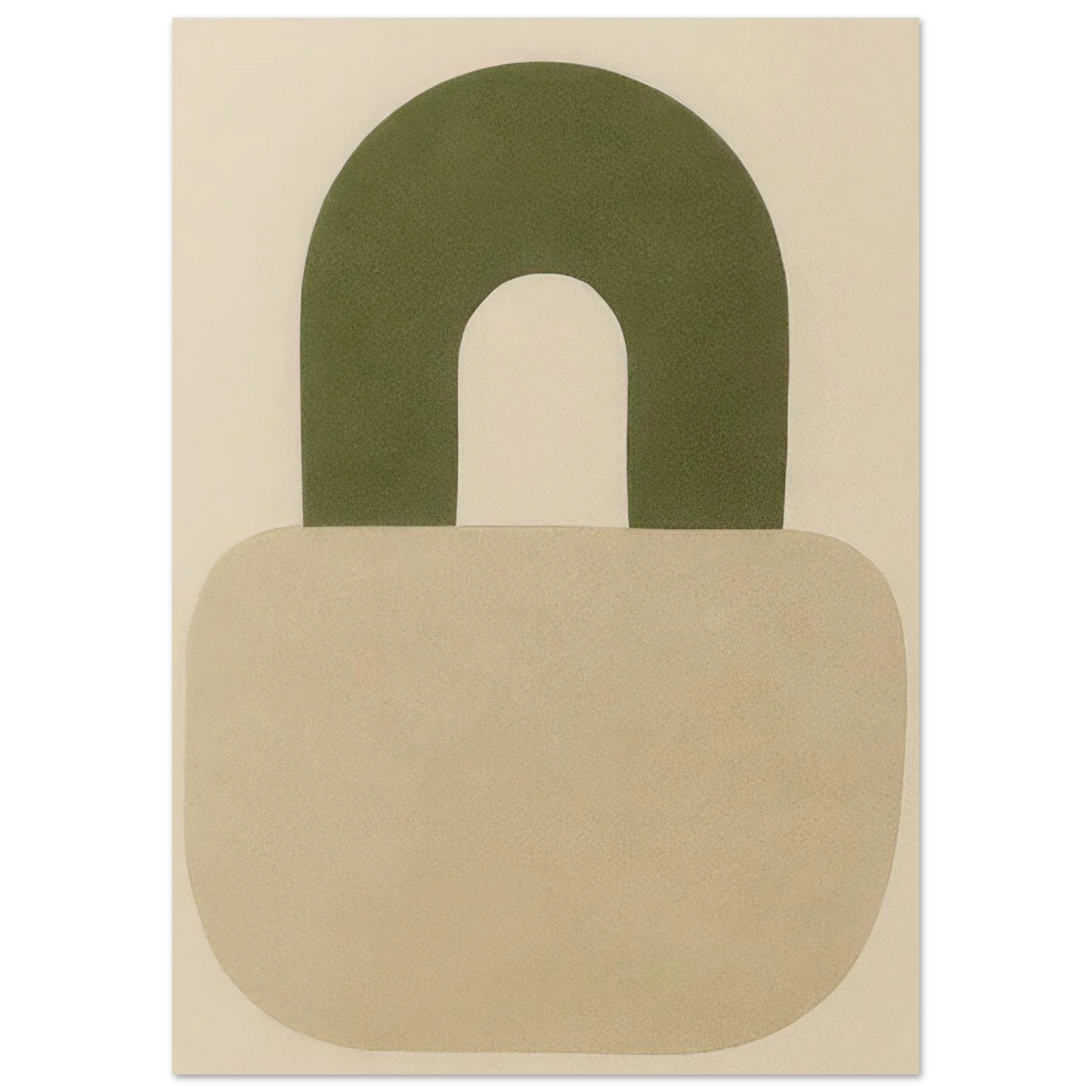 Abstrakt minimalistisk hänglåsdesign poster – Mjuk beige och armygrön väggkonst i premiumkvalitet