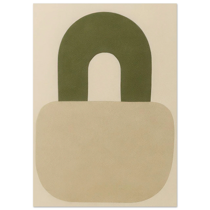 Abstrakt minimalistisk hänglåsdesign poster – Mjuk beige och armygrön väggkonst i premiumkvalitet