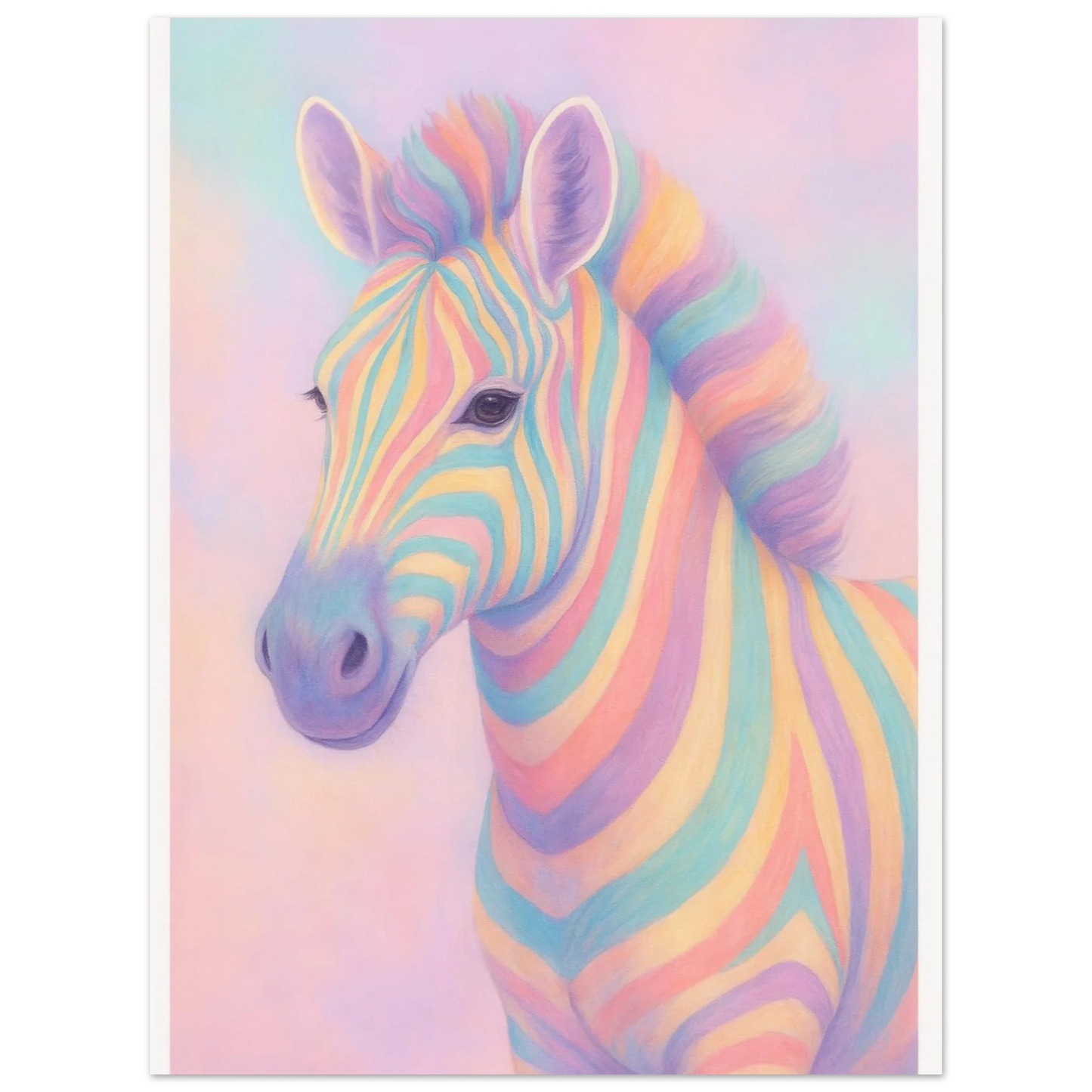 Pastell Zebra Djur Konsttryck – Färgstark och Drömsk Väggkonst i Olika Storlekar