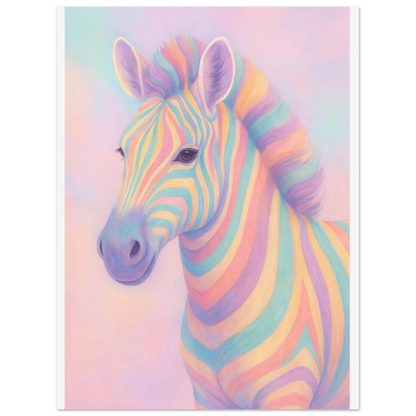 Pastell Zebra Djur Konsttryck – Färgstark och Drömsk Väggkonst i Olika Storlekar
