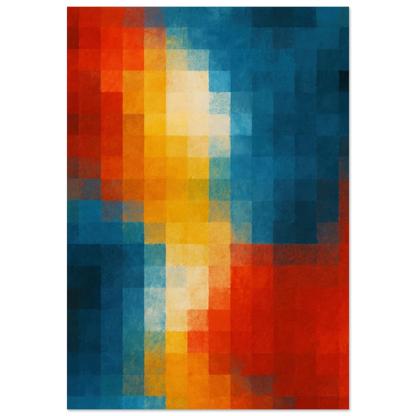 Abstrakt Kvadrater Konst Poster - Levande Blå, Gul & Röd Väggkonst