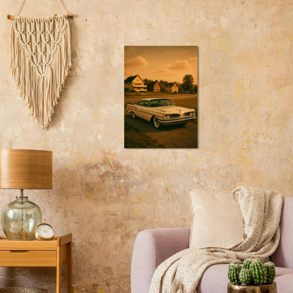 Retro Sunset Drive Poster - Vintage Car Art Print in Warm Sepia Tones, Available in 29 Sizes