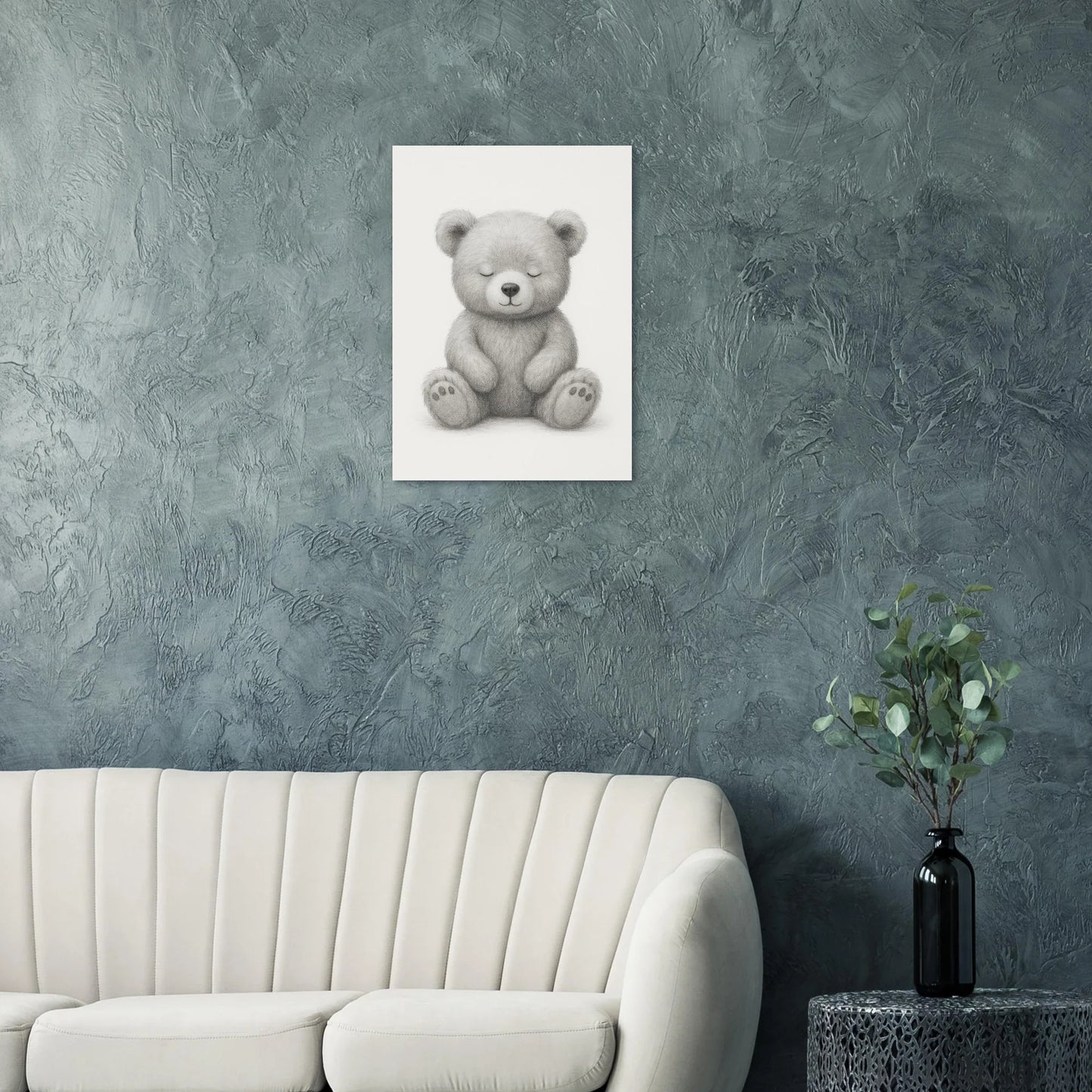 Sleepy Teddy Bear Sketch Art Print – Minimalist Nursery Decor Poster