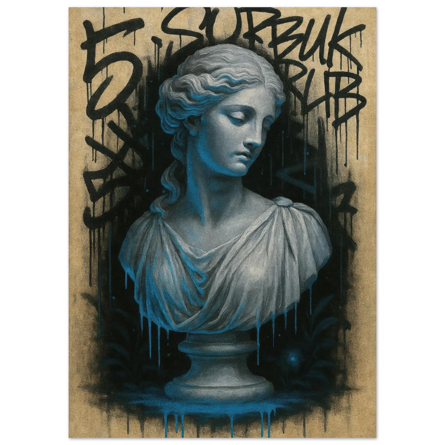 Neon Drip Graffiti Bust Poster - Modern Classic Wall Art in Various Sizes