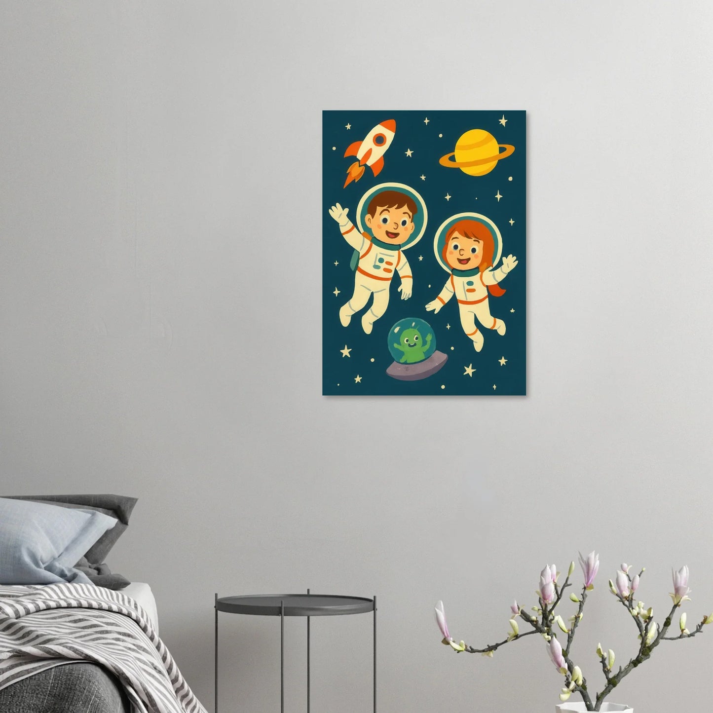 Kosmiska Kompisar: Fängslande Astronaut- & Alien- Konsttryck