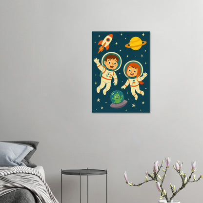 Kosmiska Kompisar: Fängslande Astronaut- & Alien- Konsttryck