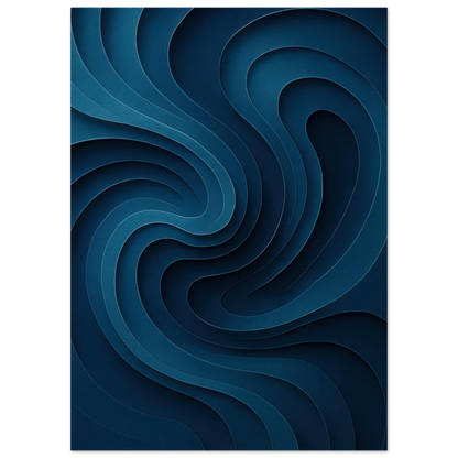 Deep Ocean Swirl Abstract Poster Print: Minimalist Curves in Indigo & Teal – Elevate Your Space with Modern Art