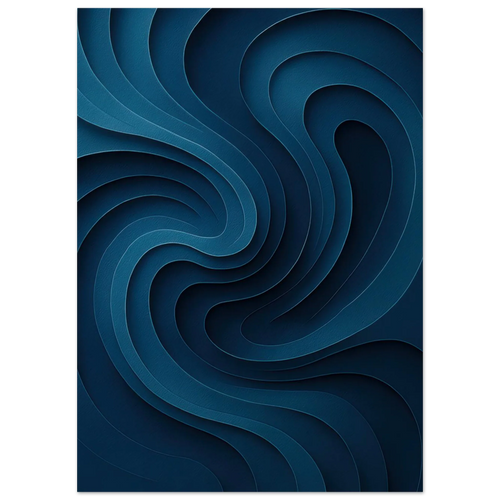 Deep Ocean Swirl Abstract Poster Print: Minimalist Curves in Indigo & Teal – Elevate Your Space with Modern Art
