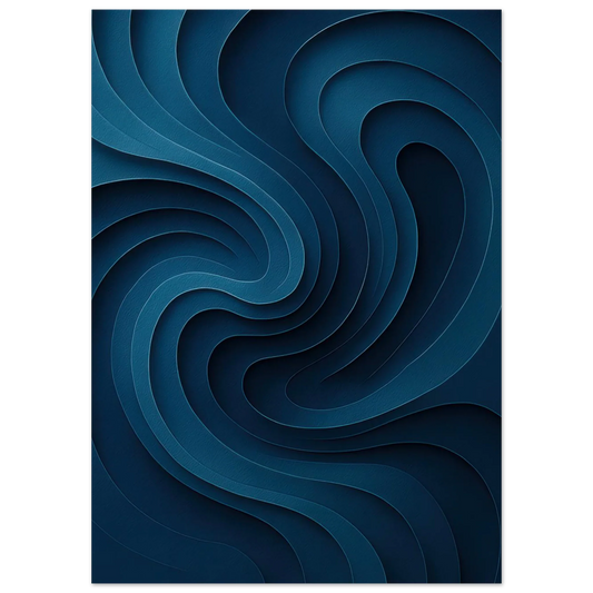 Deep Ocean Swirl Abstract Poster Print: Minimalist Curves in Indigo & Teal – Elevate Your Space with Modern Art