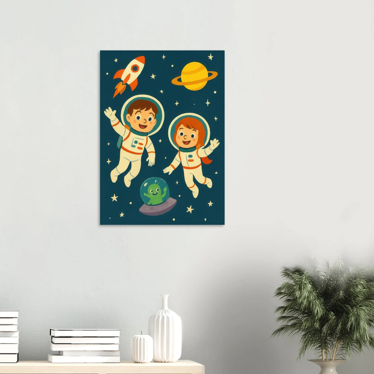 Kosmiska Kompisar: Fängslande Astronaut- & Alien- Konsttryck