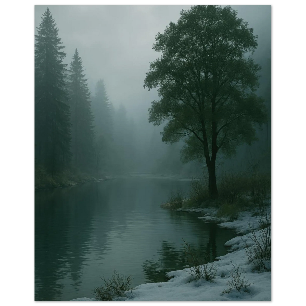 Mystical Winter Lake Landscape Premium Poster