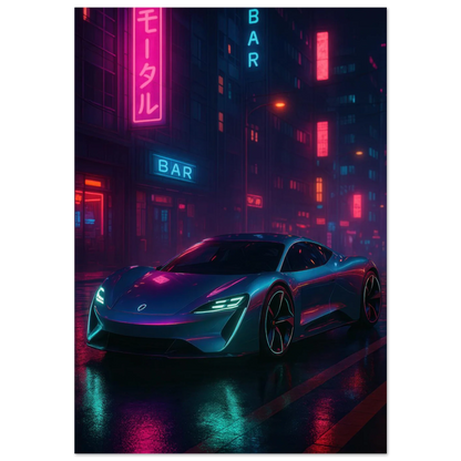 Neon Night Rider: Futuristic Car Street Art Print