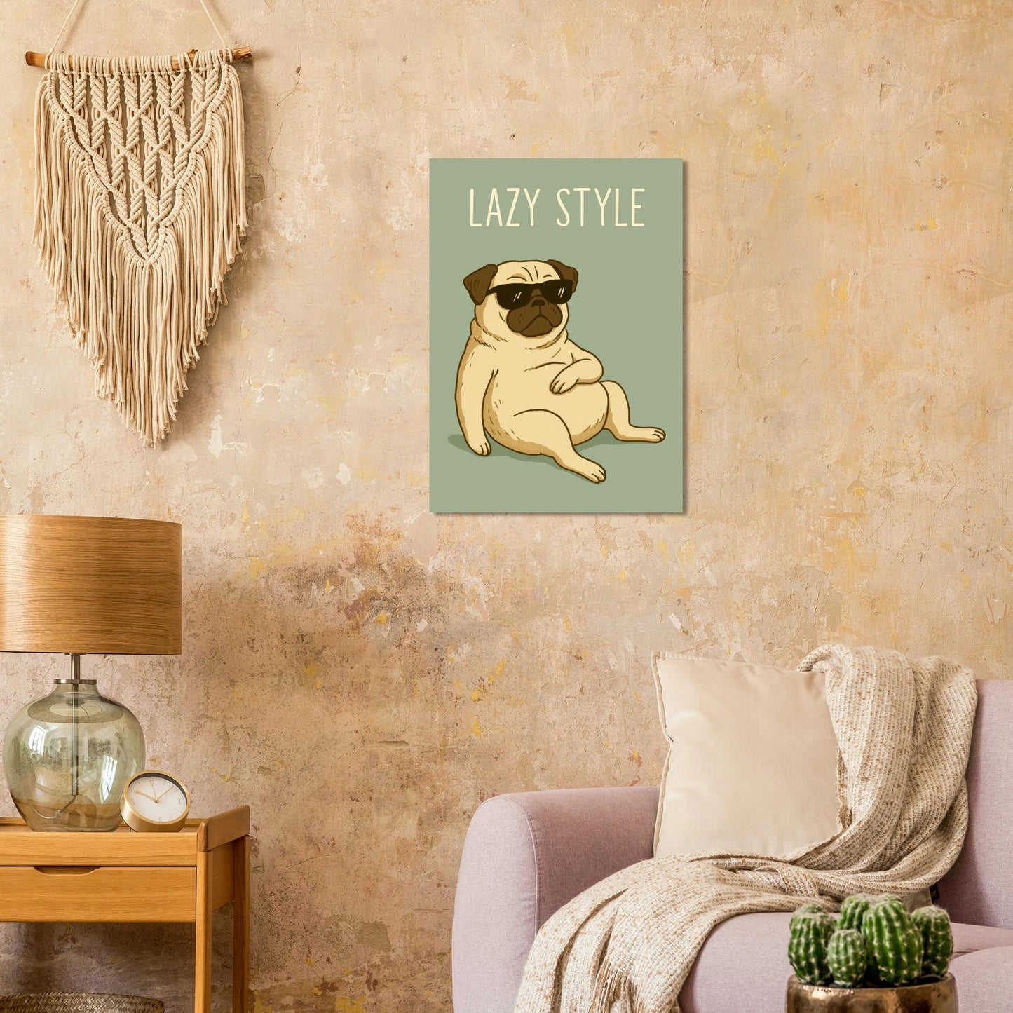 Lazy Style Pug Poster: Chill Dog Art Print for Cozy Vibes