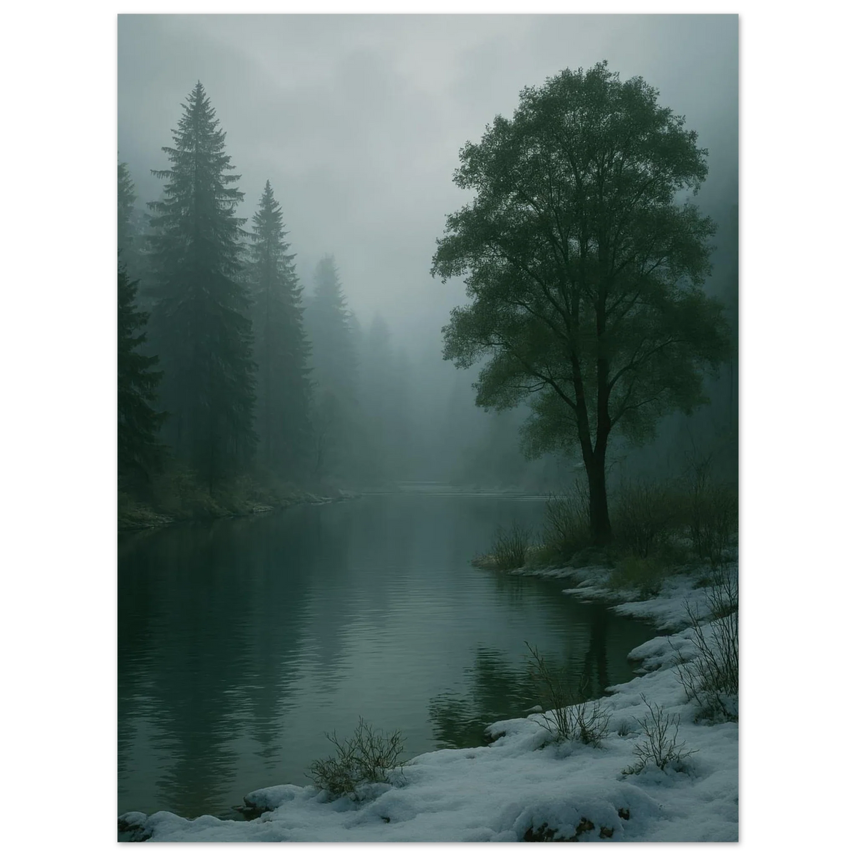 Mystical Winter Lake Landscape Premium Poster