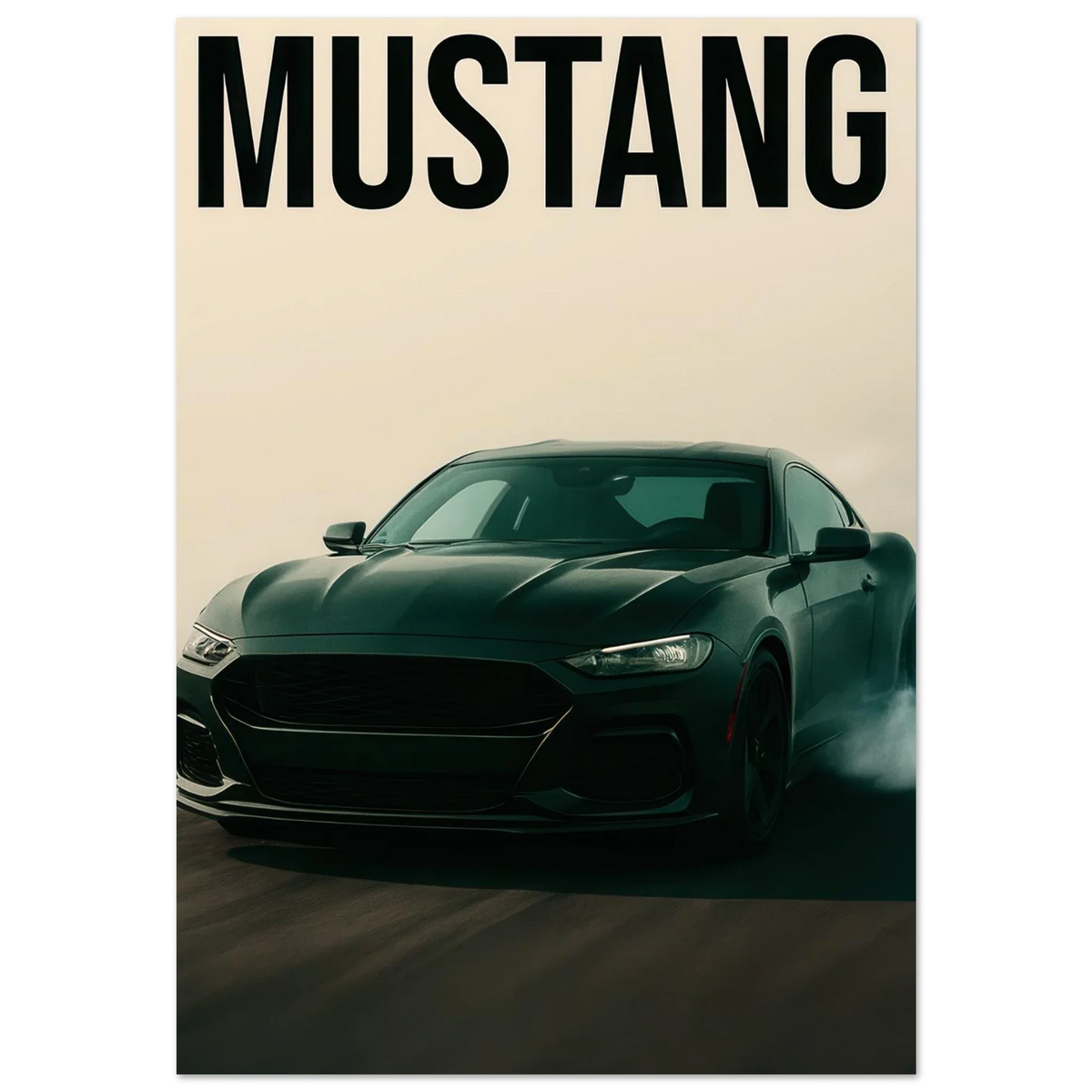 Mustang Performance Konsttryck - Svart Sportbil i Action på Högkvalitativt Papper