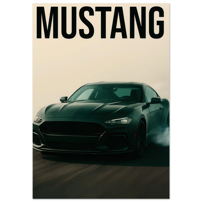 Mustang Performance Konsttryck - Svart Sportbil i Action på Högkvalitativt Papper