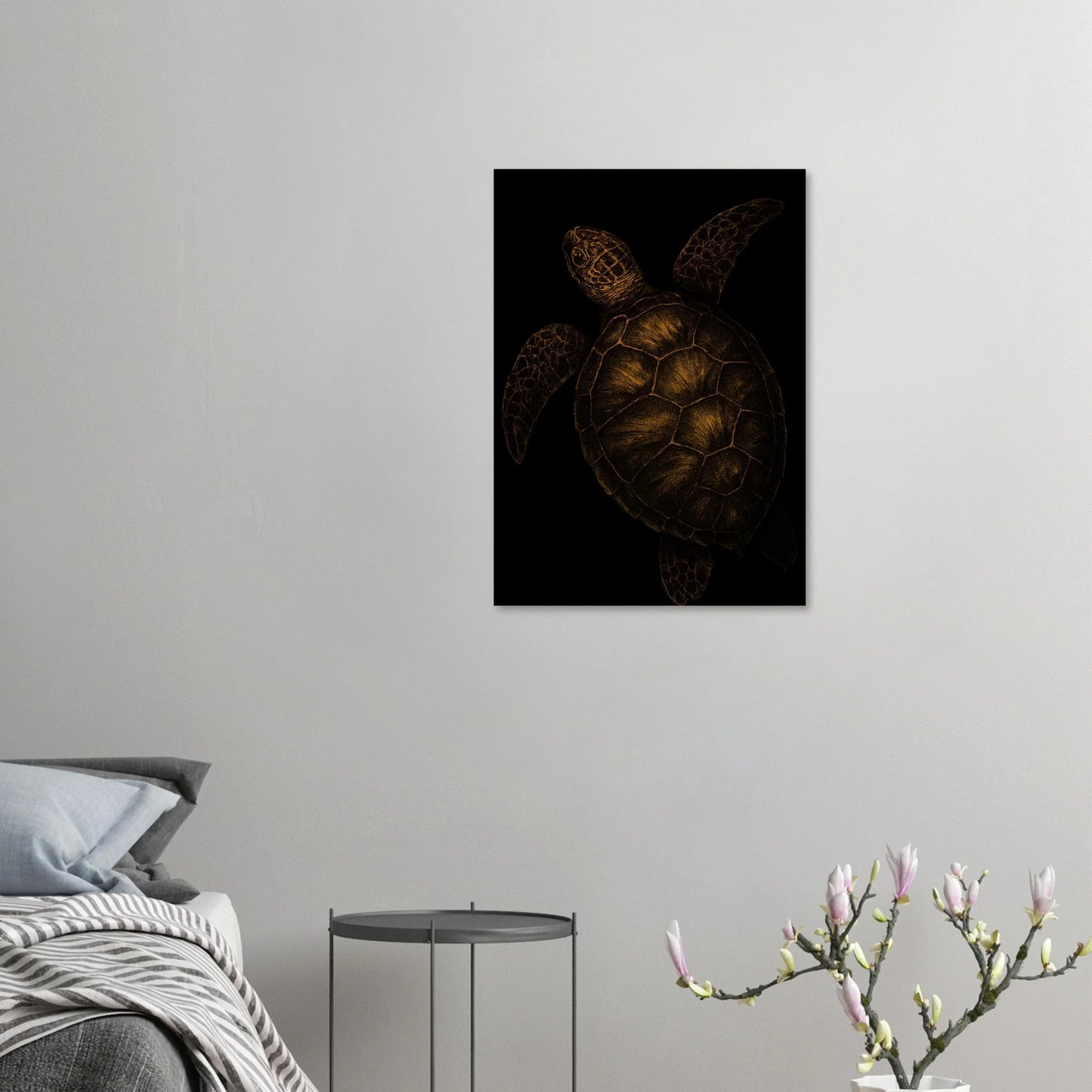 Djur: Golden Sea Turtle Art Print – Timeless Ocean Elegance for Your Home, Available in Multiple Sizes