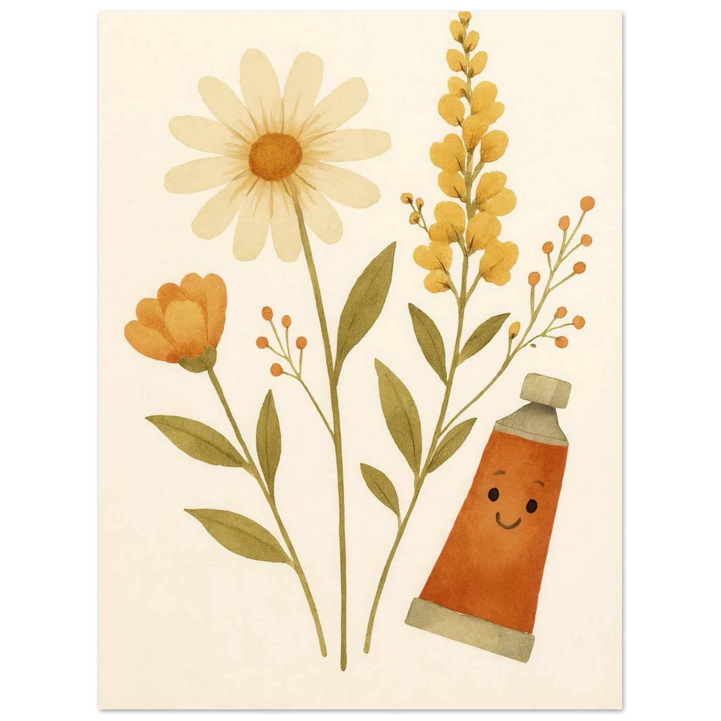 Vibrant Floral & Happy Paint Tube Art Print – Whimsical Barn Style Botanical Wall Art in Multiple Sizes