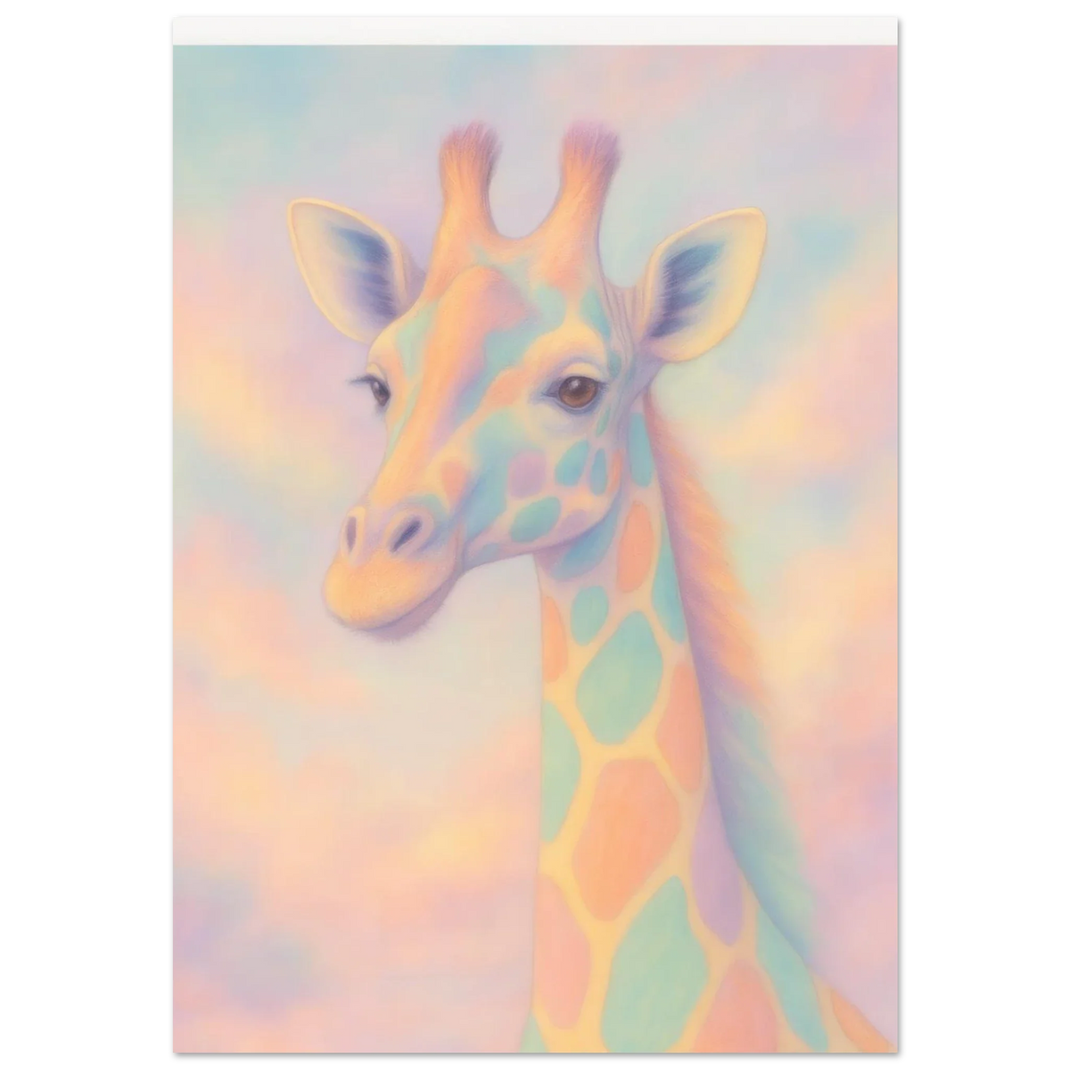 Pastellfärgad Giraff Konstaffisch – Drömsk Djurtavla i Mjuka Ton-i-Ton Nyanser