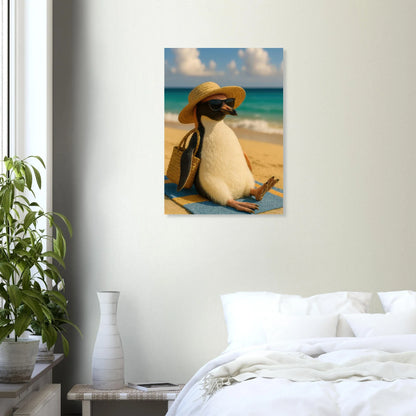 Djur: "Beach Bum Penguin" – Avkopplande Konsttryck för En Touch av Sommarglädje