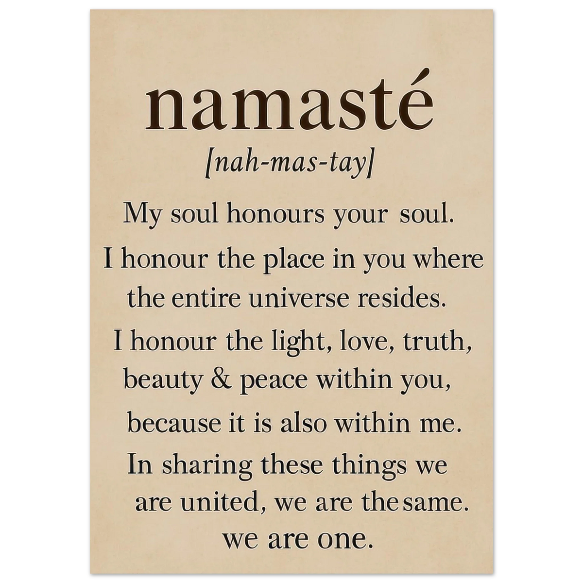 "Namaste" Inspirerande Väggkonst Tryck, Beige & Svart Typografi Konsttryck i Flera Storlekar