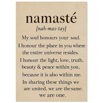 "Namaste" Inspirerande Väggkonst Tryck, Beige & Svart Typografi Konsttryck i Flera Storlekar