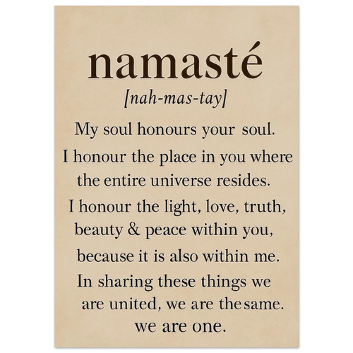 "Namaste" Inspirerande Väggkonst Tryck, Beige & Svart Typografi Konsttryck i Flera Storlekar