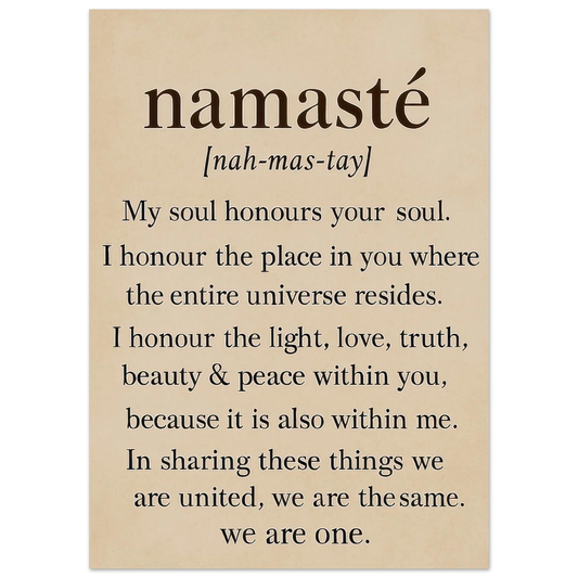 "Namaste" Inspirerande Väggkonst Tryck, Beige & Svart Typografi Konsttryck i Flera Storlekar