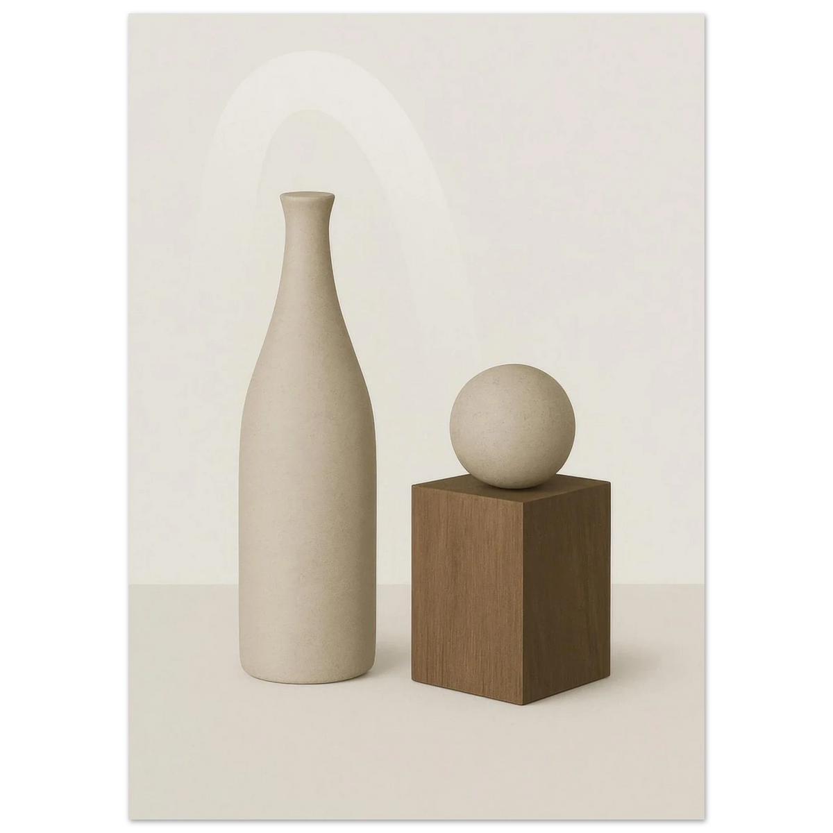 Minimalist Abstract Beige & Wood Poster - Serene Earth Tones Art Print