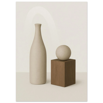 Minimalist Abstract Beige & Wood Poster - Serene Earth Tones Art Print