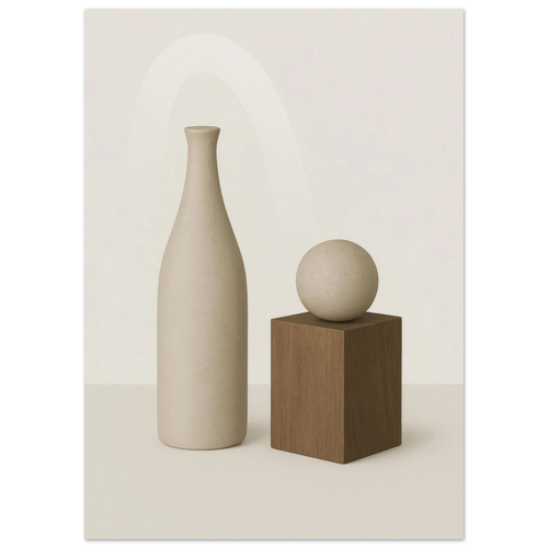 Minimalist Abstract Beige & Wood Poster - Serene Earth Tones Art Print