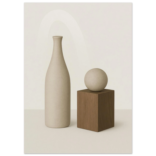 Minimalist Abstract Beige & Wood Poster - Serene Earth Tones Art Print