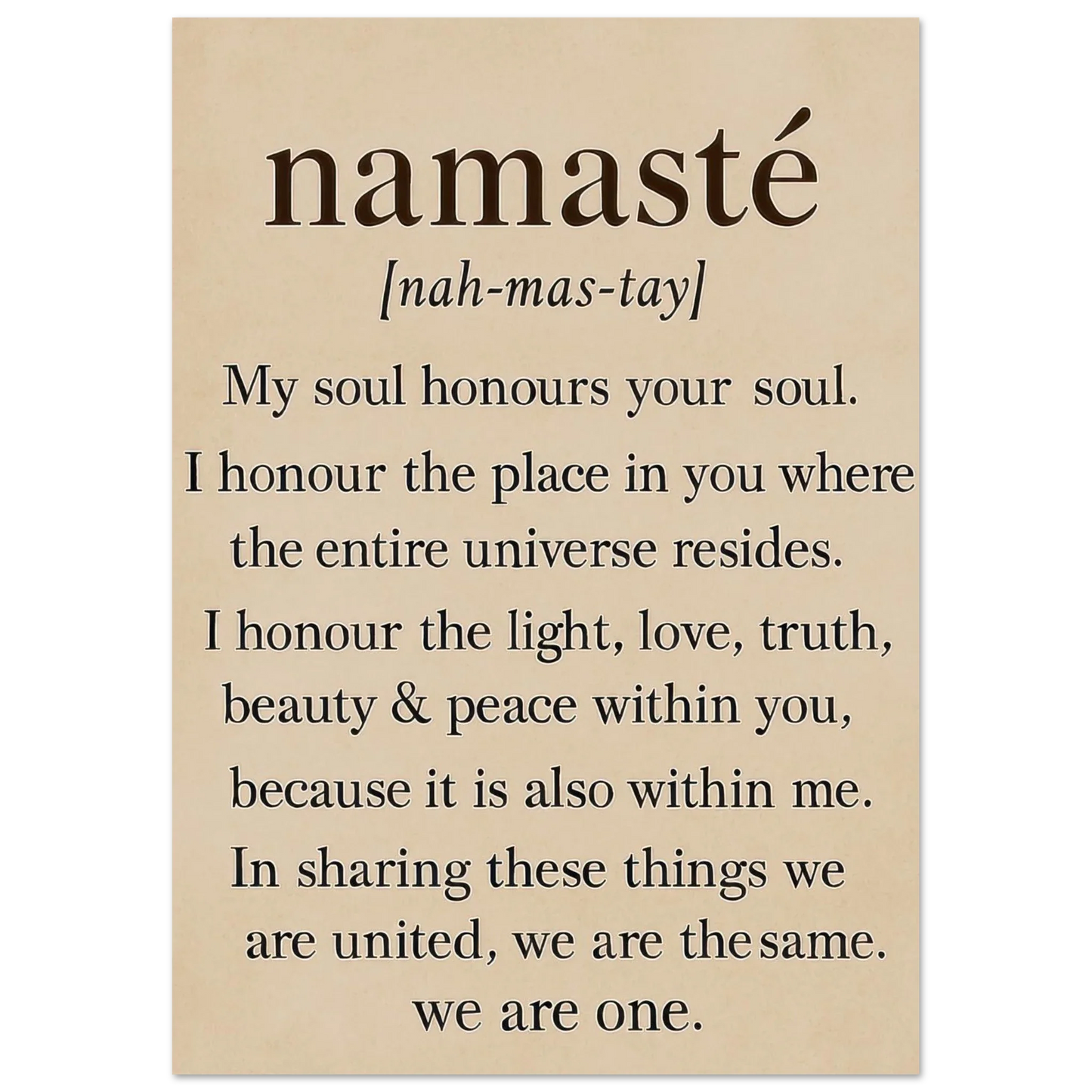 "Namaste" Inspirerande Väggkonst Tryck, Beige & Svart Typografi Konsttryck i Flera Storlekar