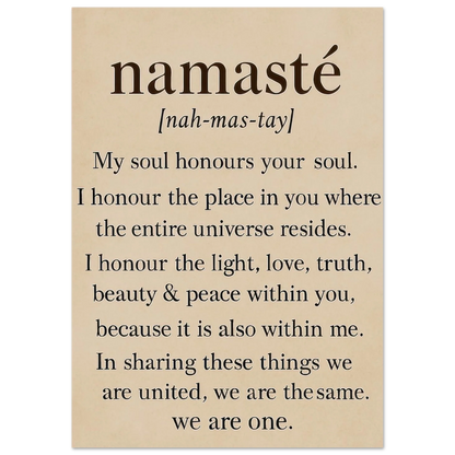 "Namaste" Inspirerande Väggkonst Tryck, Beige & Svart Typografi Konsttryck i Flera Storlekar