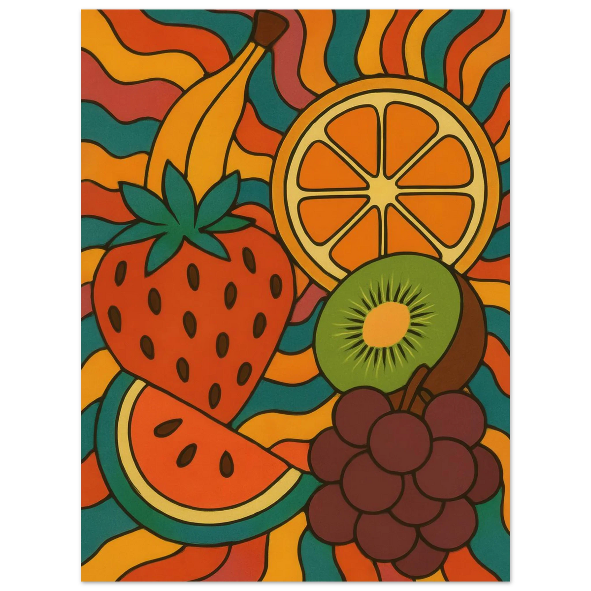 Frukter – Retro Fruity Swirls Art Print for a Pop of Vibrant Color