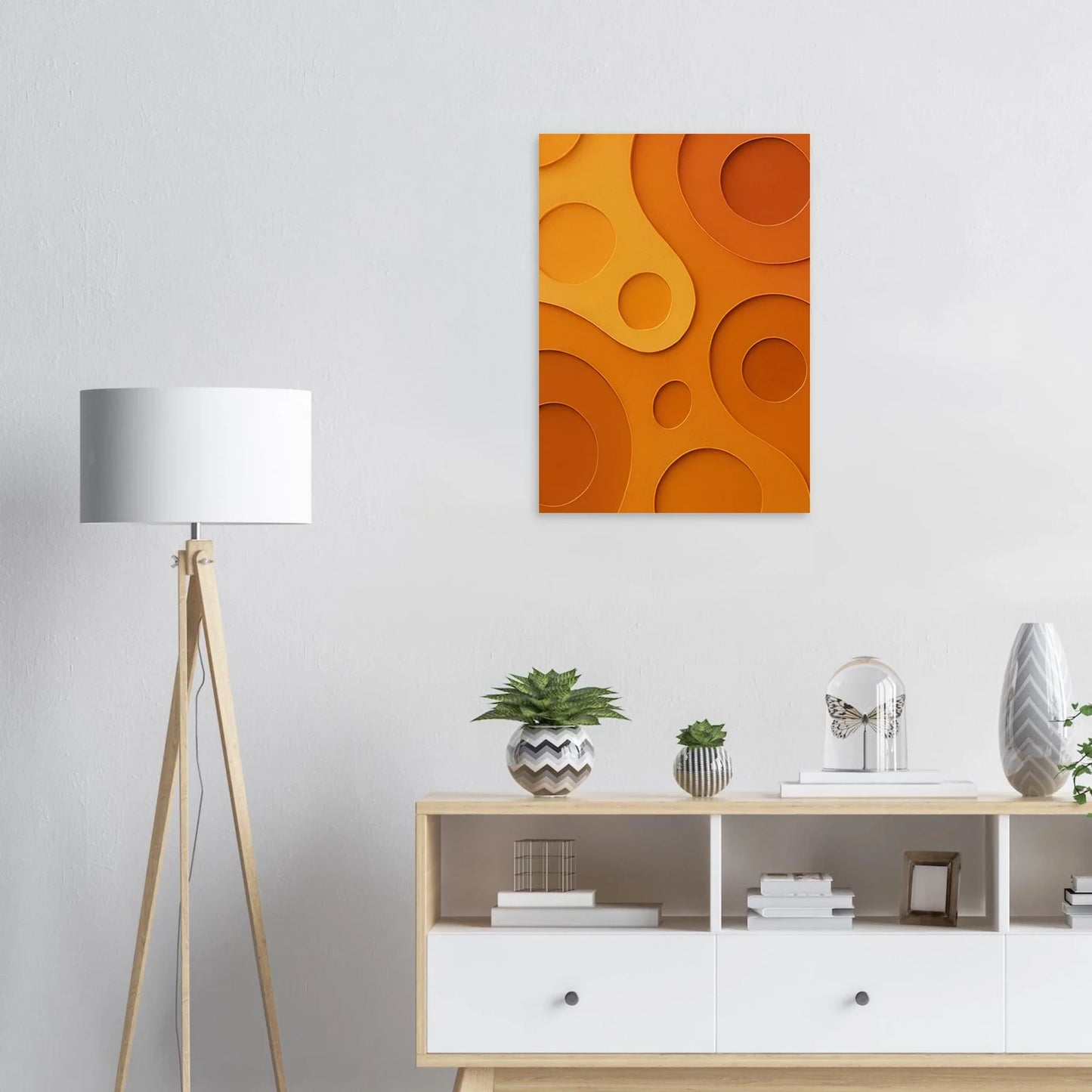 Abstrakt / Minimalistisk Orange Vågkonsttryck – Modern Organisk Väggkonst i Olika Storlekar
