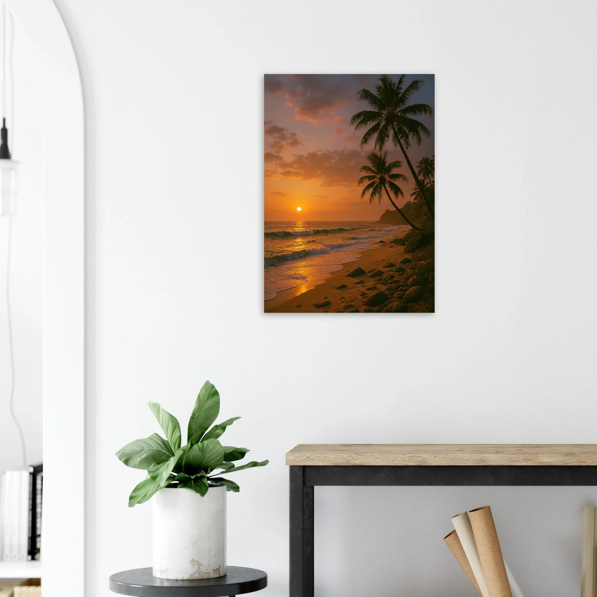 Golden Hour Tropical Sunset Poster - Vibrant Beach Art Print for Your Home
