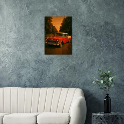 Classic American Muscle Car Poster - Vibrant Red Vintage Auto Art Print in Various Sizes