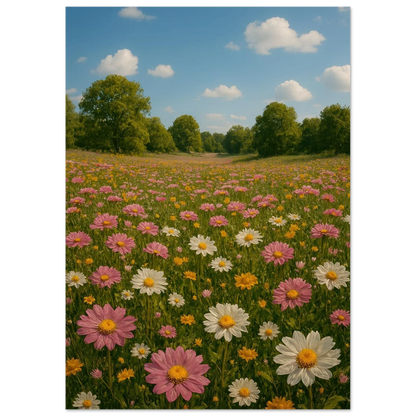 Vibrant Summer Meadow Poster – Pink & White Daisies in Bloom, Multiple Sizes Available