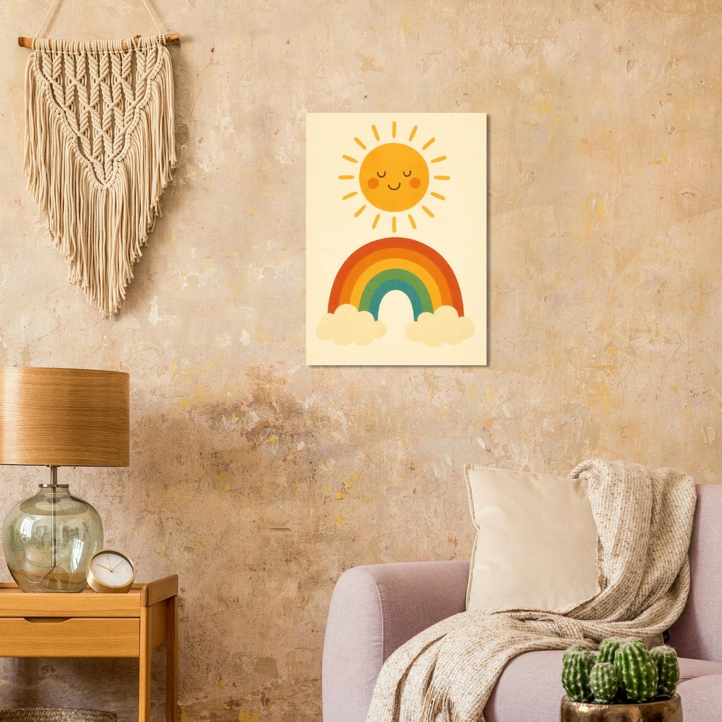 Happy Sun & Rainbow Art Print – Bring Joyful, Whimsical Vibes to Your Space in Multiple Sizes