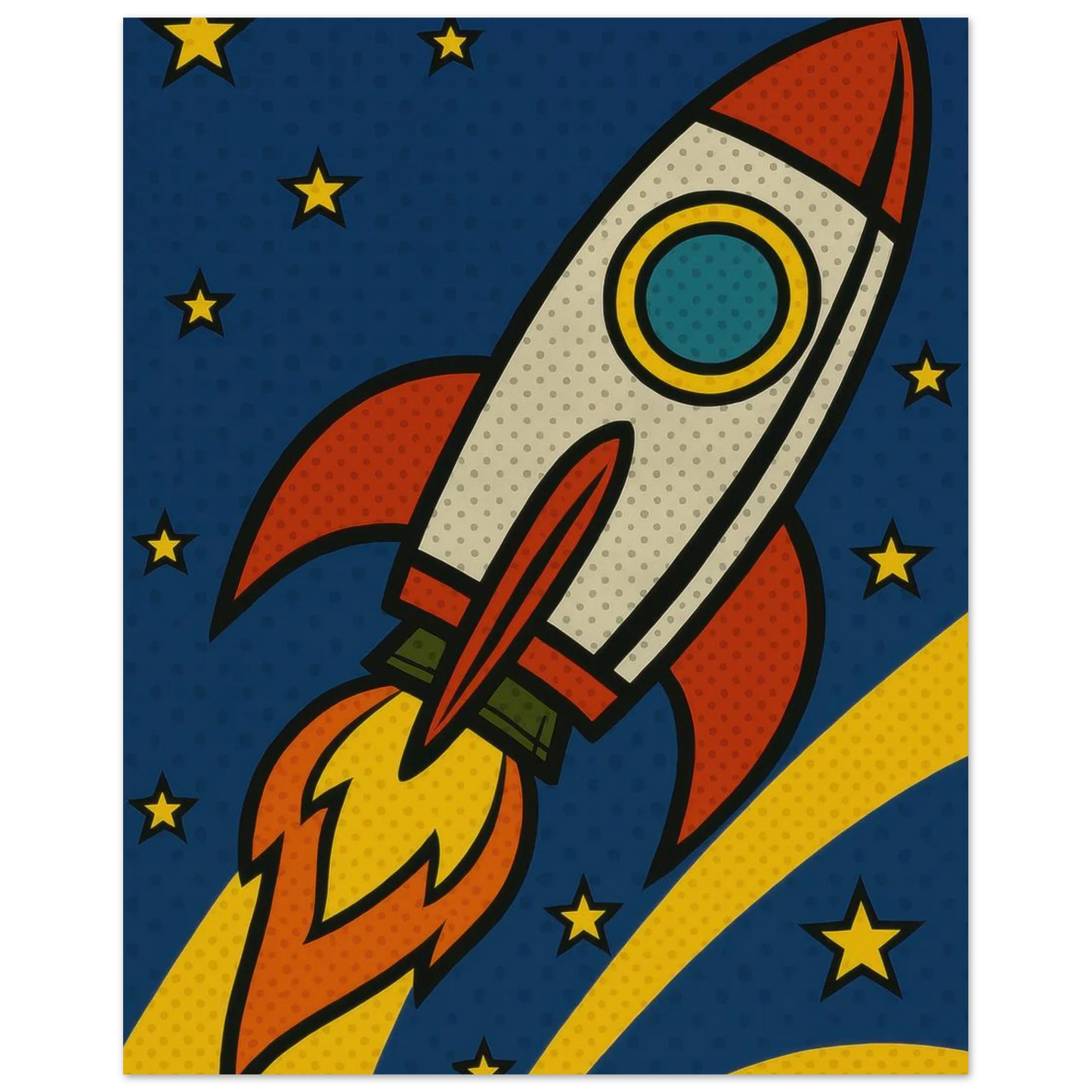 Retro Pop Art Rocket Launch Poster – Cosmic Adventure Print for Kids & Adults in Multiple Sizes