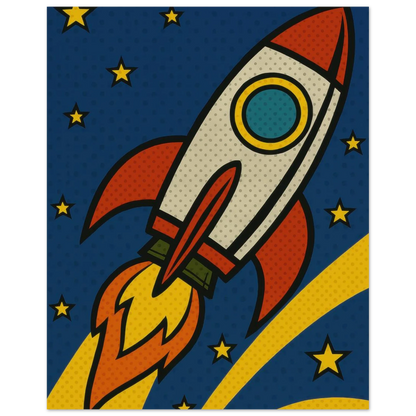 Retro Pop Art Rocket Launch Poster – Cosmic Adventure Print for Kids & Adults in Multiple Sizes