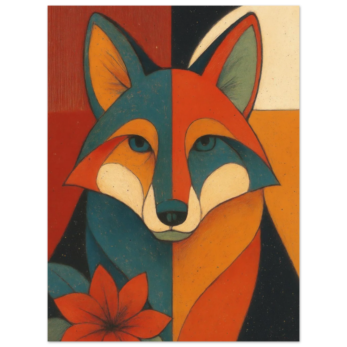 Djur: Vibrant Cubist Fox Art Print – Modern Nordic Elegance for Your Home
