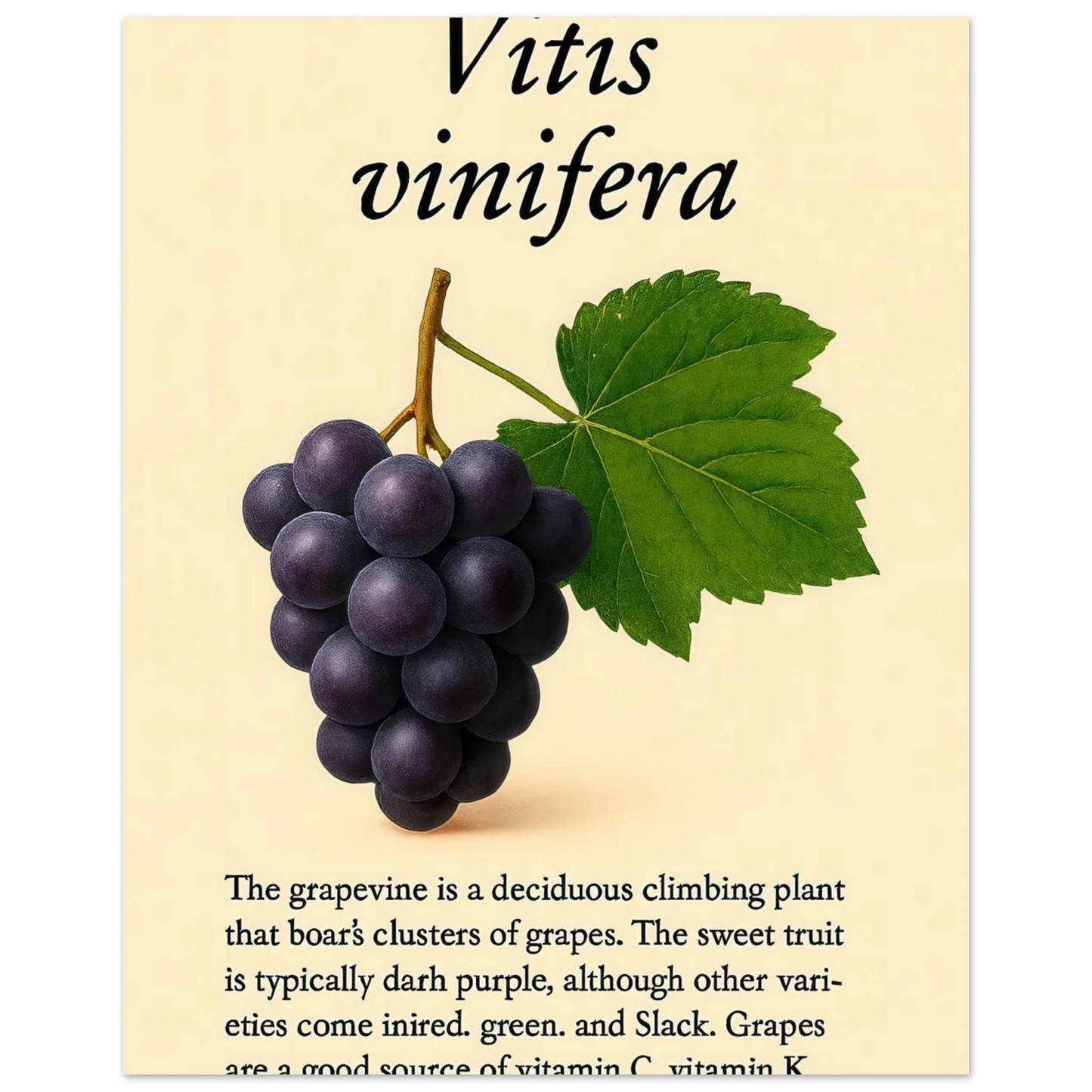 Frukter Vitis Vinifera Poster - Botanisk Druvkonsttryck på Premium Halvblankt Papper