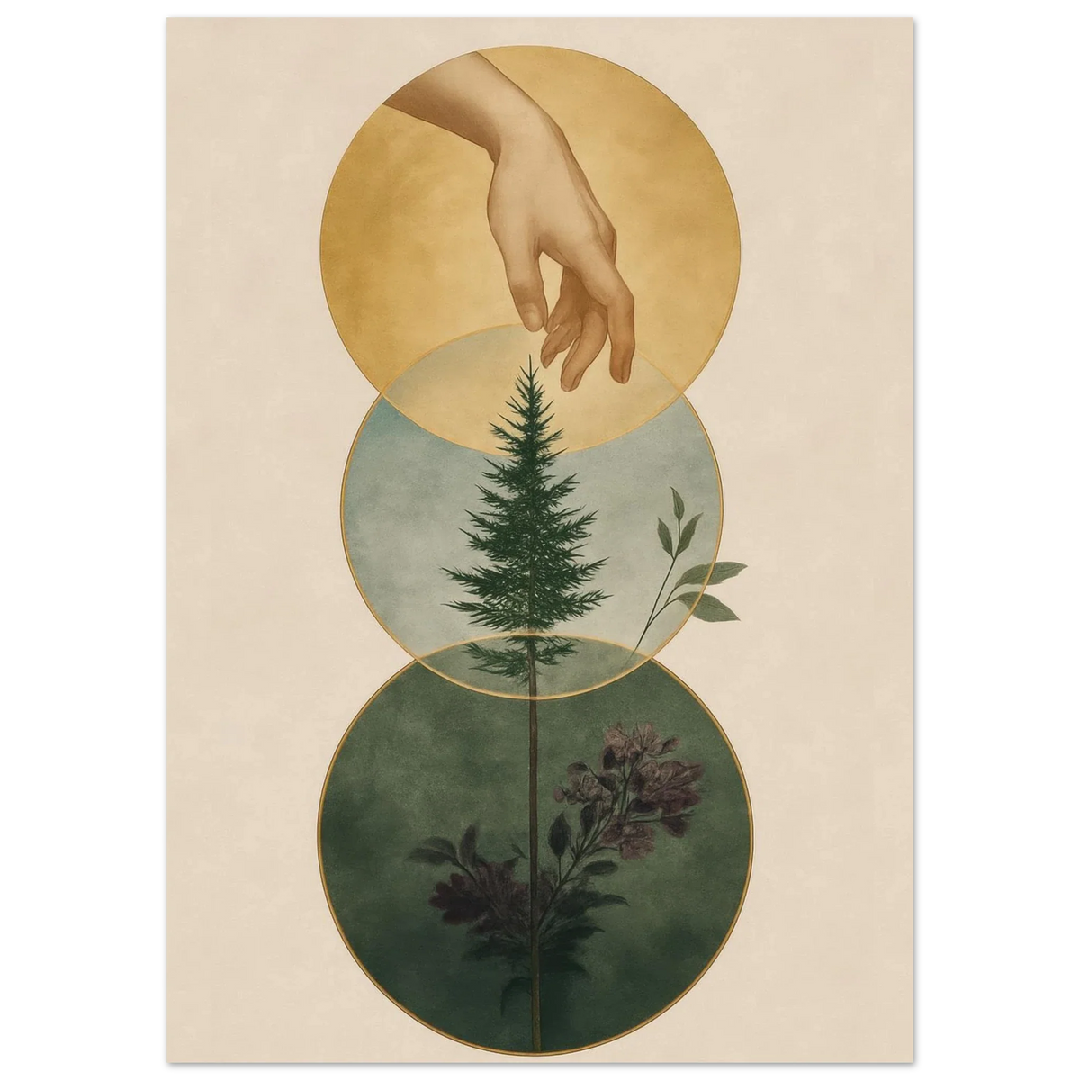 Divine Nature's Touch Art Print – Earthy & Mystical Botanical Wall Decor in Various Sizes