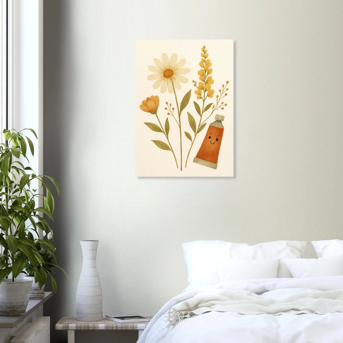 Vibrant Floral & Happy Paint Tube Art Print – Whimsical Barn Style Botanical Wall Art in Multiple Sizes